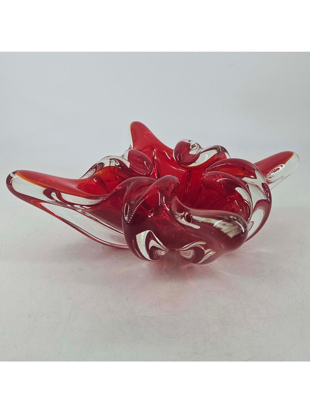 Vintage Murano style red freeform Art Glass Ashtray Candy Dish